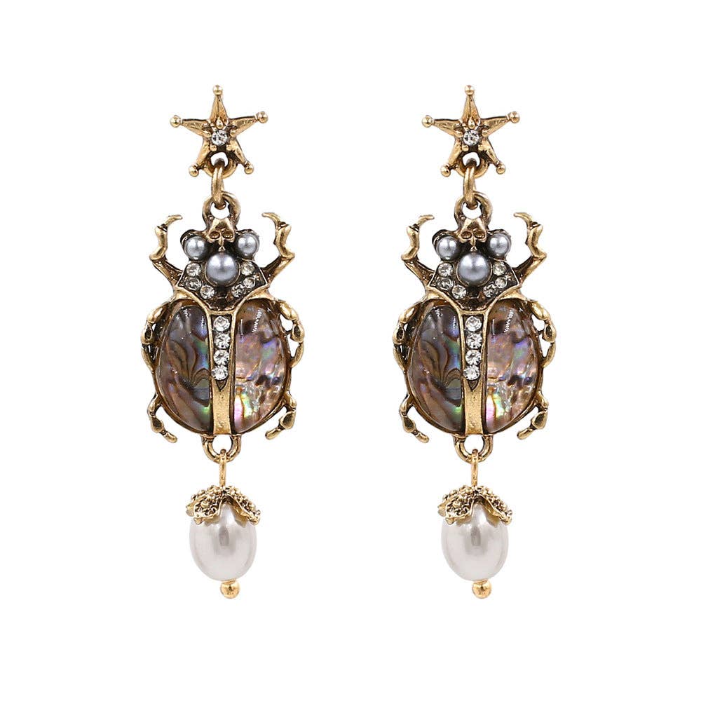 Vintage Style Insect Pearl Pendant Earrings