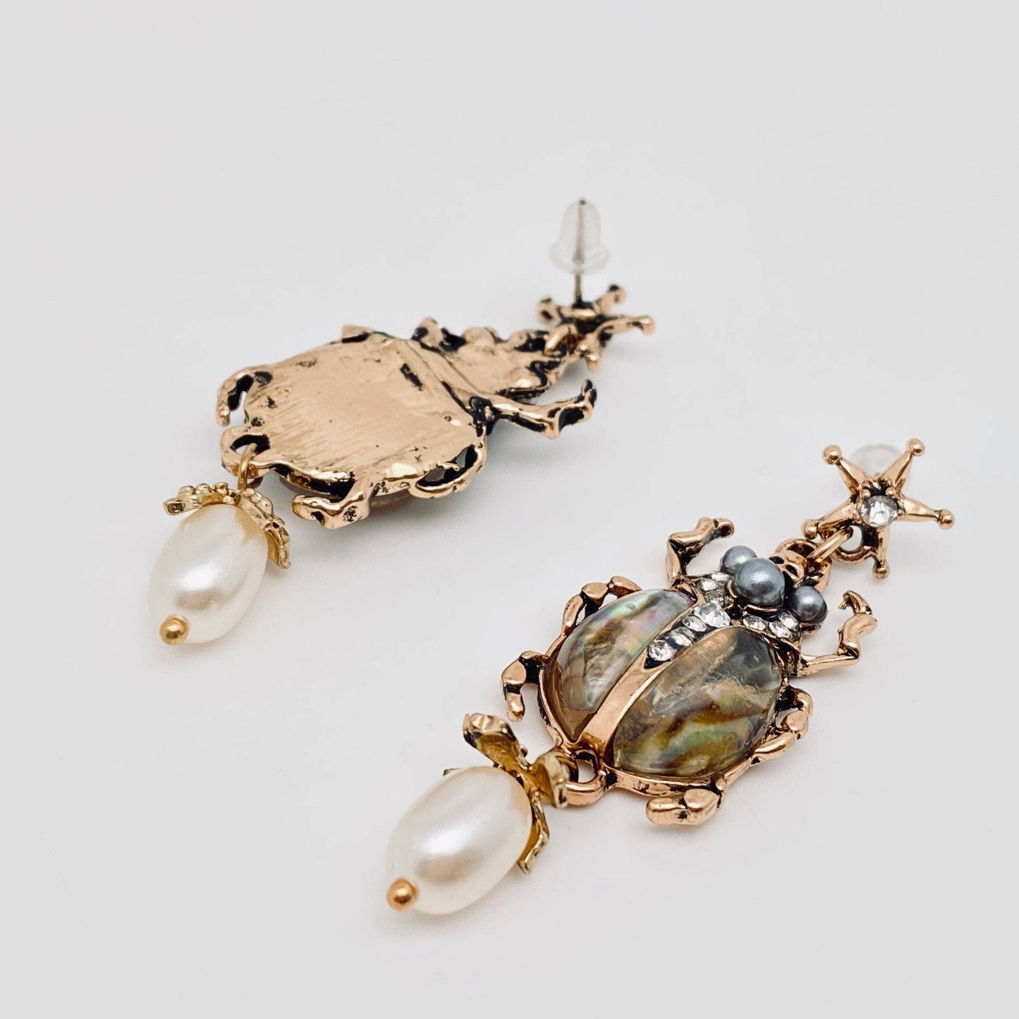 Vintage Style Insect Pearl Pendant Earrings
