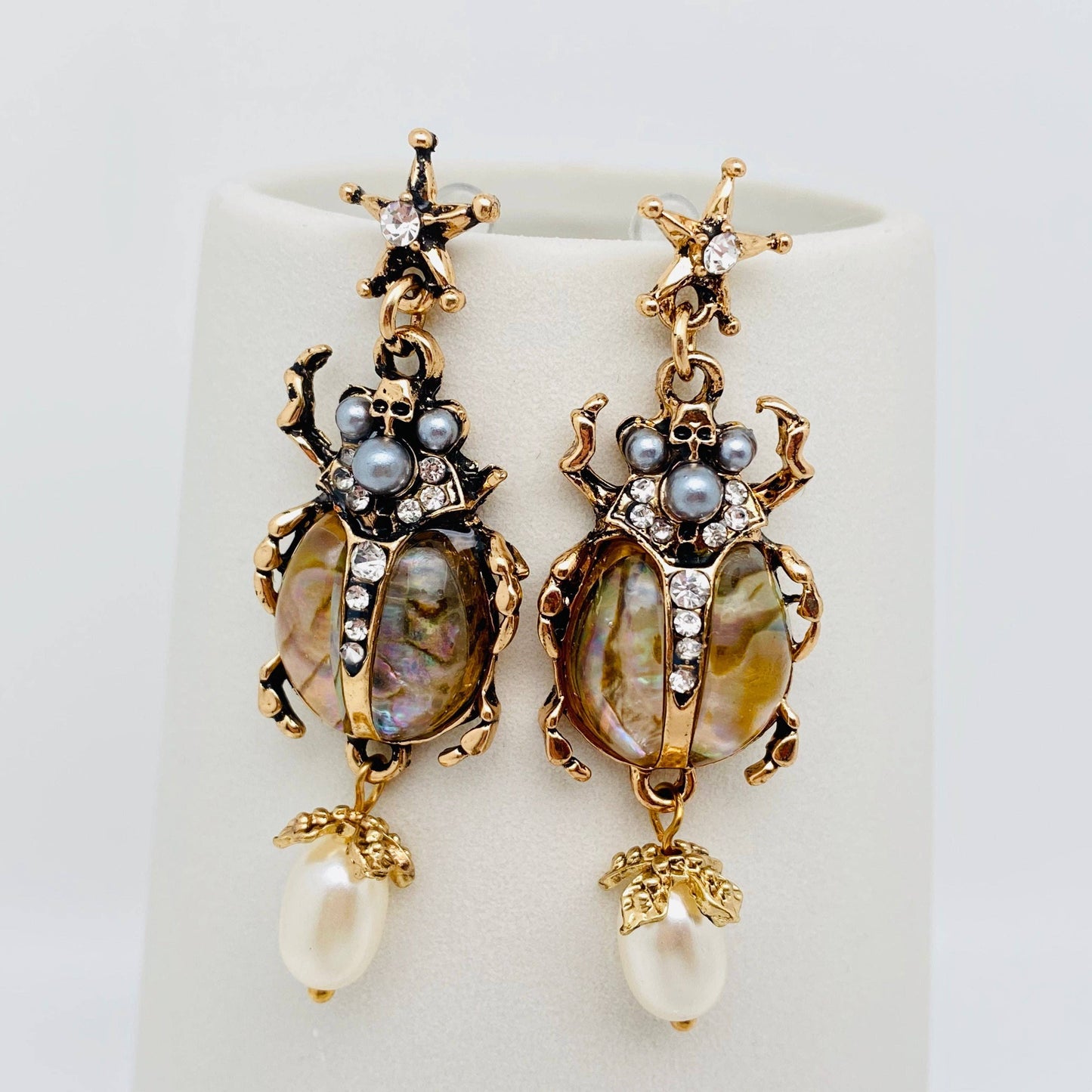 Vintage Style Insect Pearl Pendant Earrings