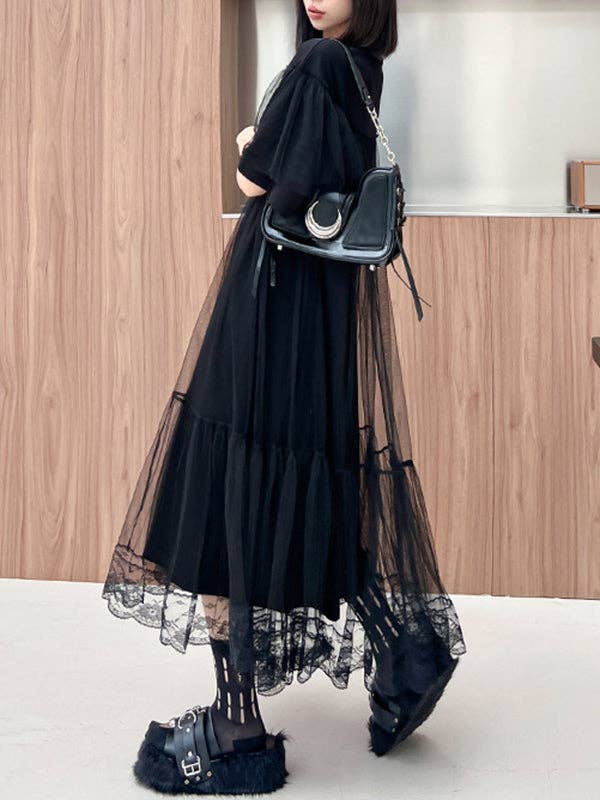 Loose Gauze Pleated Tiered Midi Dresses