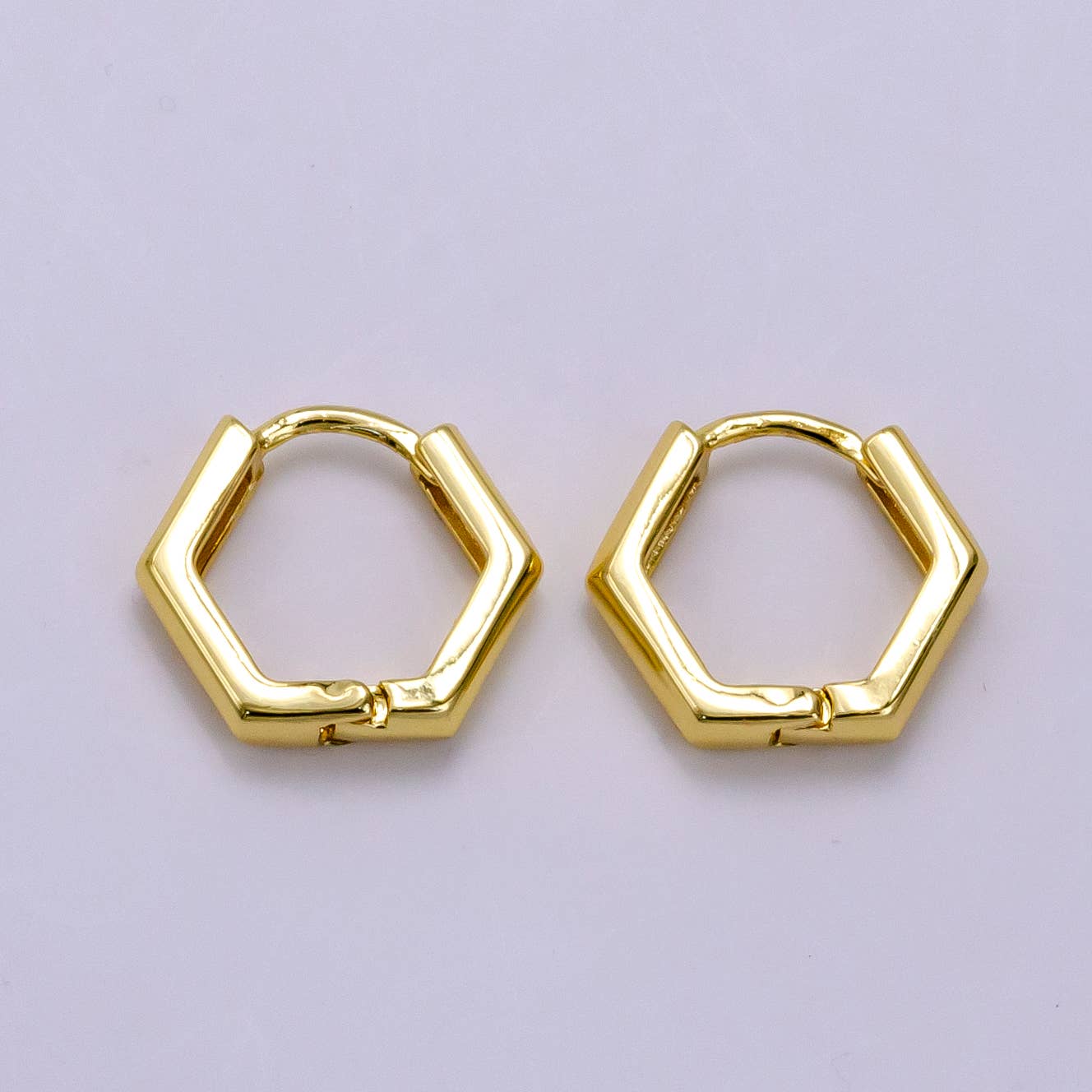 Hexagonal Gold-Plated Huggie Earrings