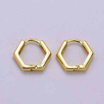 Hexagonal Gold-Plated Huggie Earrings