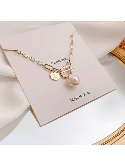 Pearl Heart Thick Chain Necklace