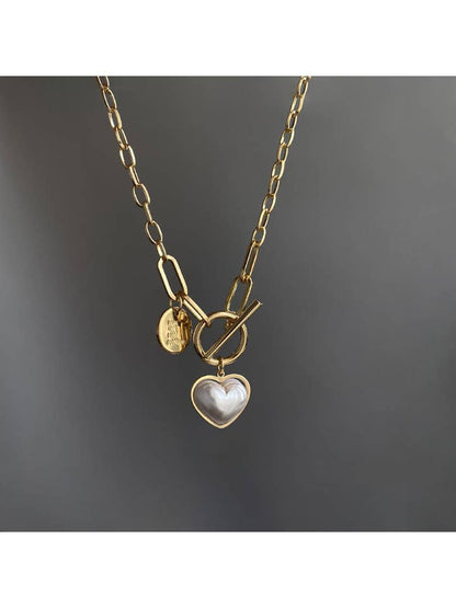 Pearl Heart Thick Chain Necklace